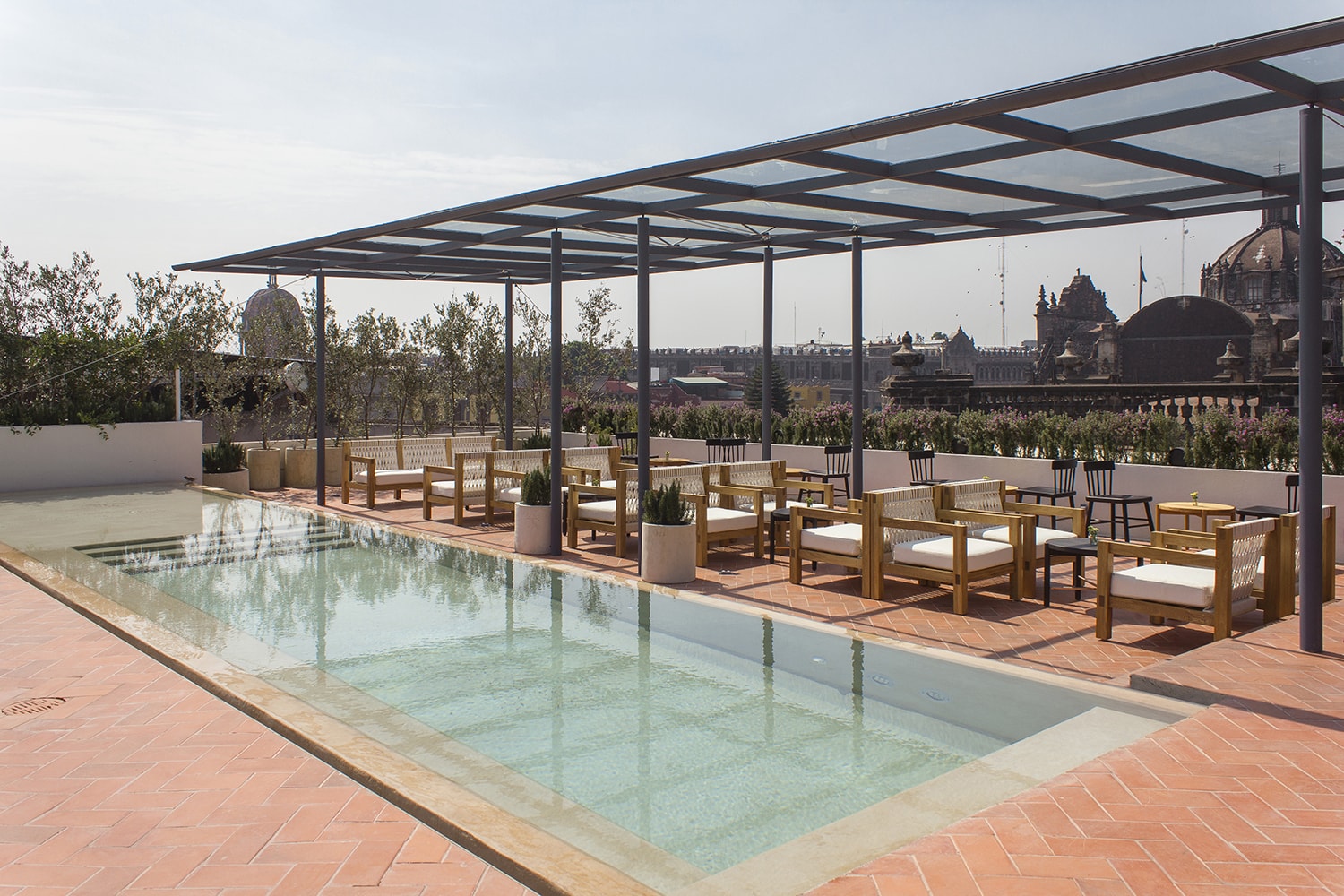 Rooftop Pool with Restaurant and Bar at Designer Chicago Hotel